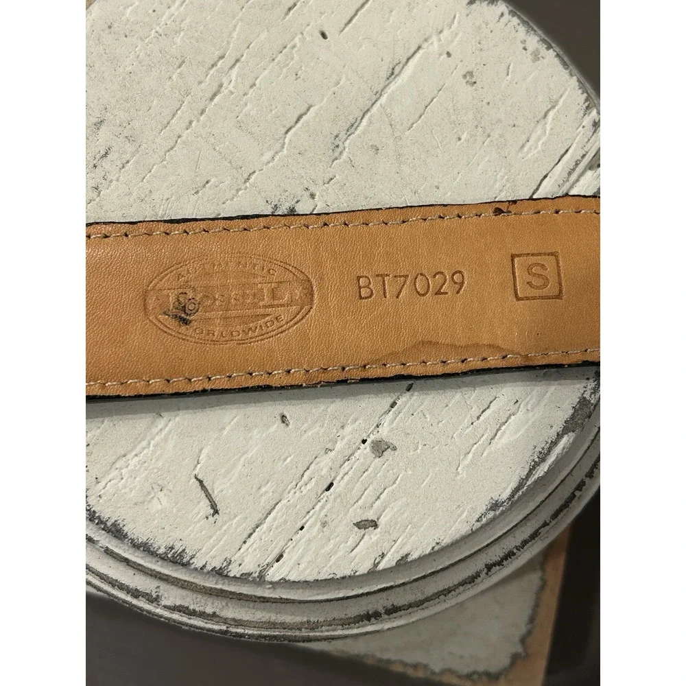 Fossil Reptile Embossed Black Italian Leather Boho Belt Brass Buckle & Links‎ Sm